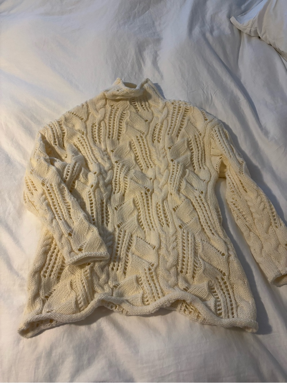 Cream Cable Knit Mock Neck Sweater